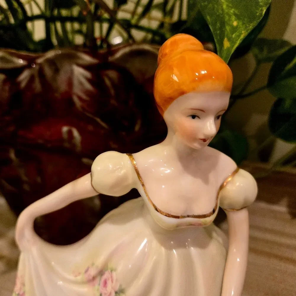 Elegant Porcelain Figurine with Floral Accents DANCING LADY 8 INCHES
